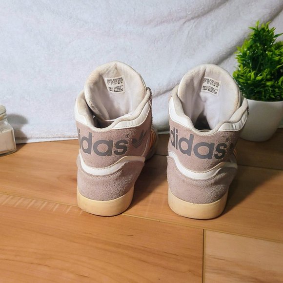 Adidas-  Extaball High Tops, light grey, white, gold/yellow, size 9 (womens) - Picture 5 of 5